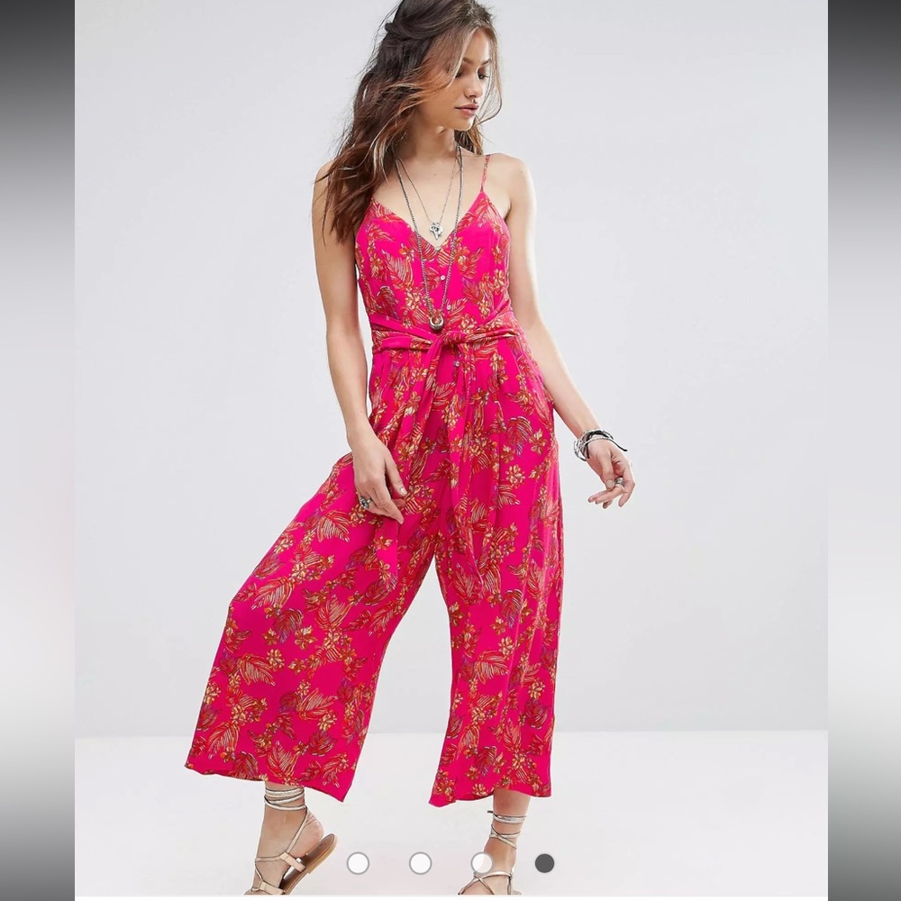 Free People Women's Jumpsuit Hot Tropics Pink 6 Wide Leg Tropical Vacation